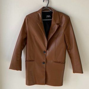 Zara Brown Vegan Leather Blazer